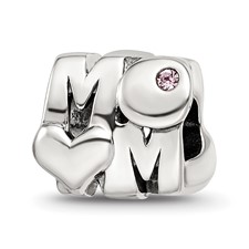 Mom  with Pink Crystal Reflection Bead Sterling Silver *CLEARANCE-FINAL SALE*