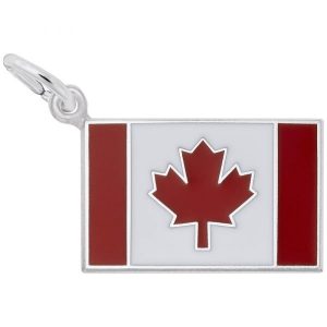 Red & White Enamel Canadian Flag Pendant Sterling Silver/19MM