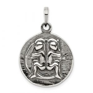 Gemini Zodiac Round Antiqued Sterling Silver/20MM