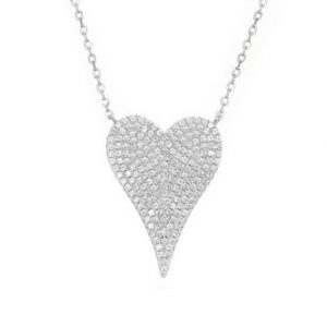 Modern Shaped Heart W/Cubic Zirconia Pave Adjustable 18-20" Necklace Sterling Silver/25MM   *CLEARANCE-FINAL SALE*
