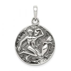 Aquarius Zodiac Round Antiqued Sterling Silver/20MM