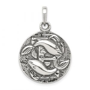 Pisces Zodiac Round Antiqued Sterling Silver/20MM