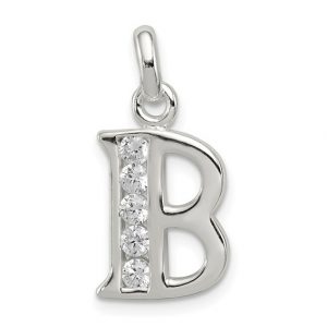B Initial Block with Cubic Zirconia Sterling Silver Pendant/15MM