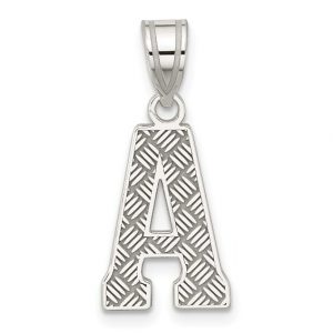 A Initial Patterned Block Sterling Silver Pendant/16MM