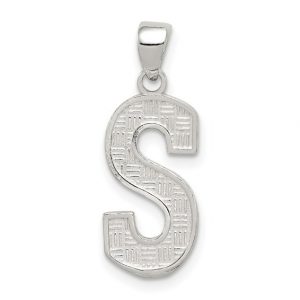 S Initial Patterned Block Sterling Silver Pendant/16MM