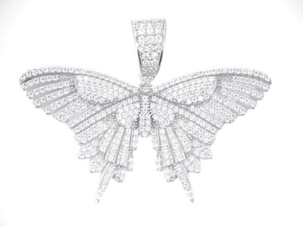 Cubic Zirconia Pave Butterfly Pendant Sterling Silver/46MM