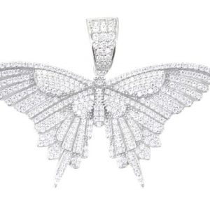 Cubic Zirconia Pave Butterfly Pendant Sterling Silver/46MM