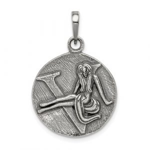 Virgo Zodiac Round Antiqued Sterling Silver/20MM