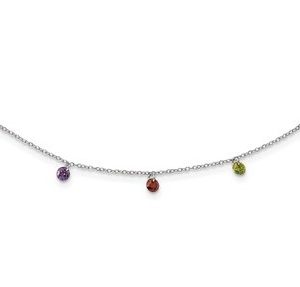 Multi Coloured Cubic Zirconia Droplet 16-18" Adjustable Necklace Sterling Silver