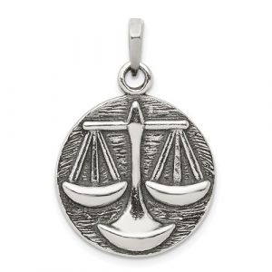 Libra Zodiac Round Antiqued Sterling Silver/20MM