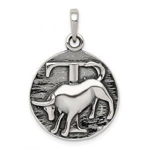 Taurus Zodiac Round Antiqued Sterling Silver/20MM