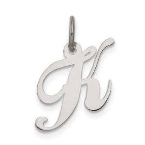 K Initial Script Pendant Sterling Silver/15MM