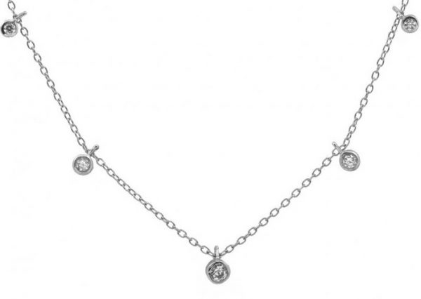 Cubic Zirconia Dewdrop Choker 16-18" Necklace Sterling Silver