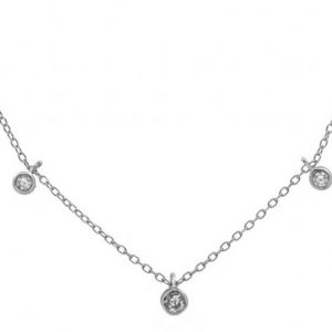 Cubic Zirconia Dewdrop Choker 16-18" Necklace Sterling Silver