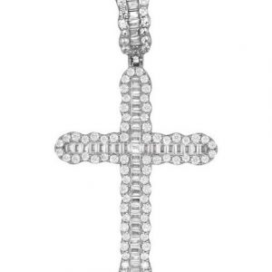 Baguette & Round Cubic Zirconia Fancy Cross Pendant Sterling Silver/45MM