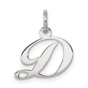 D Initial Script Sterling Silver Pendant/15MM