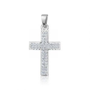 Cubic Zirconia Pave Flat Cross Pendant Sterling Silver/20MM