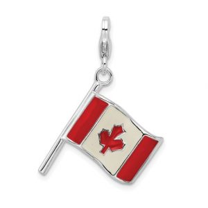 Red & White Enamel Canadian Flag Pendant Sterling Silver/20MM     *CLEARANCE-FINAL SALE*