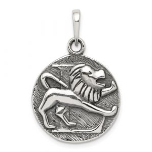 Leo Zodiac Round Antiqued Sterling Silver/20MM