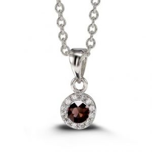 Simulated Birth Stone & Cubic Zirconia Halo Pendant W/18" Chain Sterling Silver/JAN