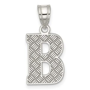 B Initial Patterned Block Sterling Silver Pendant/16MM
