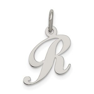 R Initial Script Pendant Sterling Silver/15MM