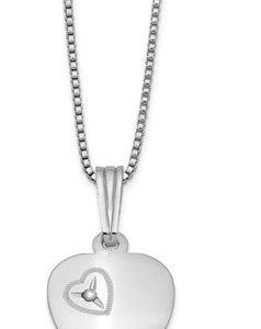 Heart with Diamond 14" Baby Chain Pendant Sterling Silver