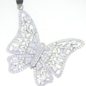 Cubic Zirconia Filigree Butterfly Pendant Sterling Silver/38MM