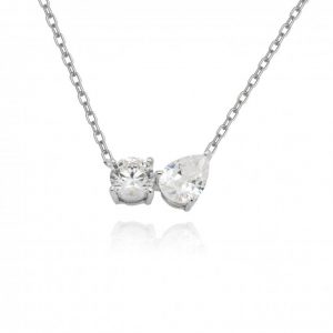 Me & You (Toi et Moi) Cubic Zirconia Adjustable 16-18" Necklace Sterling Silver