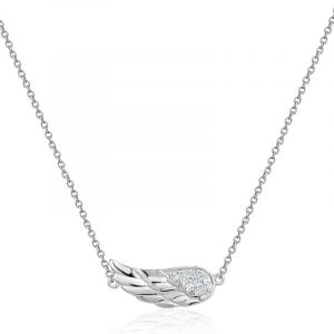 Angel Wing Cubic Zirconia Pave 18" Necklace Sterling Silver/16MM