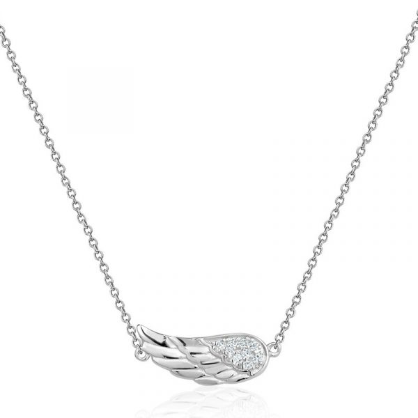 Angel Wing Cubic Zirconia Pave 18" Necklace Sterling Silver/16MM