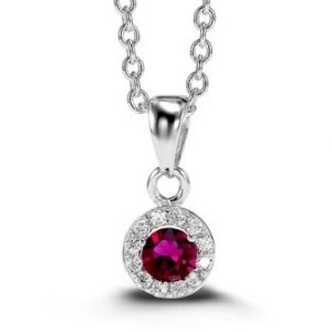 Simulated Birthstone & Cubic Zirconia Halo Pendant W/18" Chain Sterling Silver/JUL