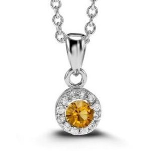 Simulated Birthstone & Cubic Zirconia Halo Pendant W/18" Chain Sterling Silver/NOV