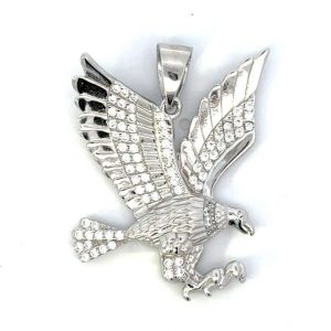 Cubic Zirconia Pave Eagle Pendant Sterling Silver/32MM