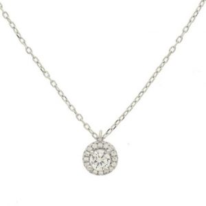 Halo Cubic Zirconia  Pendant w/ 16-18" Adjustable Chain Sterling Silver
