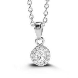Simulated Birthstone & Cubic Zirconia Halo Pendant W/18" Chain Sterling Silver/APR