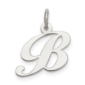 B Initial Script Sterling Silver Pendant/15MM