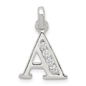 A Initial Block W/Cubic Zirconia Sterling Silver Pendant/15MM
