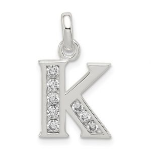 K Initial Block with Cubic Zirconia Sterling Silver Pendant/15MM