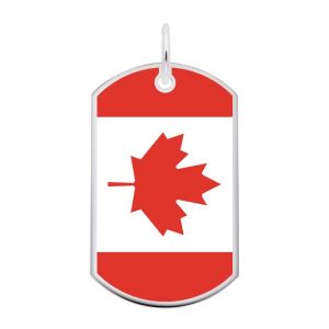 Canadian Flag Dog Tag Pendant Sterling Silver/33MM