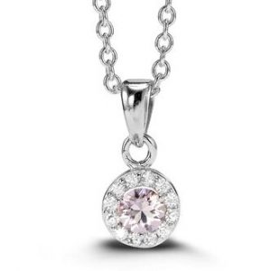 Simulated Birthstone & Cubic Zirconia Halo Pendant W/18" Chain Sterling Silver/JUN
