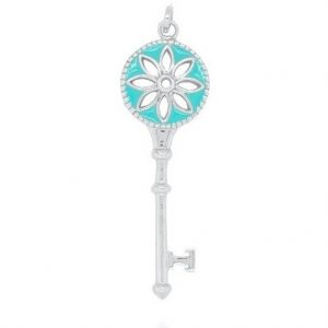 Blue Enamel Skeleton Key Pendant Sterling Silver/46MM