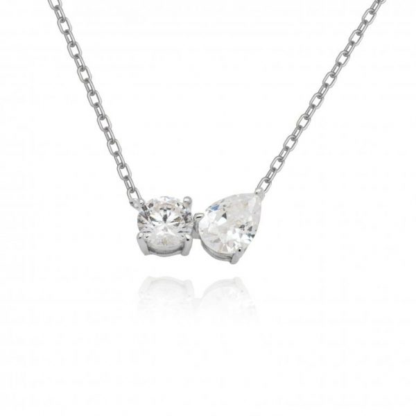 Me & You (Toi et Moi) Cubic Zirconia Adjustable 16-18" Necklace Sterling Silver