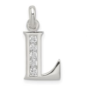 L Initial Block with Cubic Zirconia Sterling Silver Pendant/15MM