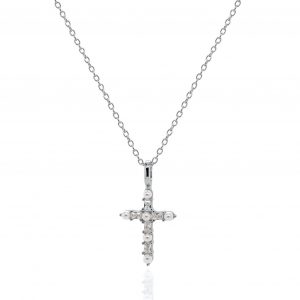 Fresh Water Pearl & Cubic Zirconia Cross Pendant with 16-18" Chain Sterling Silver/17MM