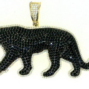 Panther with Black & White Cubic Zirconia Large Pendant Gold Plated Sterling Silver/75x35MM
