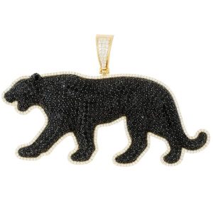 Panther with Black & White Cubic Zirconia Large Pendant Gold Plated Sterling Silver/75x35MM