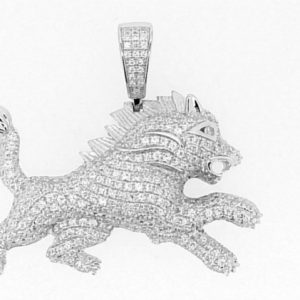 Wolf Cubic Zirconia Pave Pendant Sterling Silver/42MM