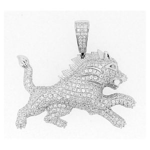 Wolf Cubic Zirconia Pave Pendant Sterling Silver/42MM