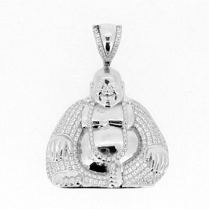 Buddah Cubic Zirconia Pave Pendant Sterling Silver/35MM